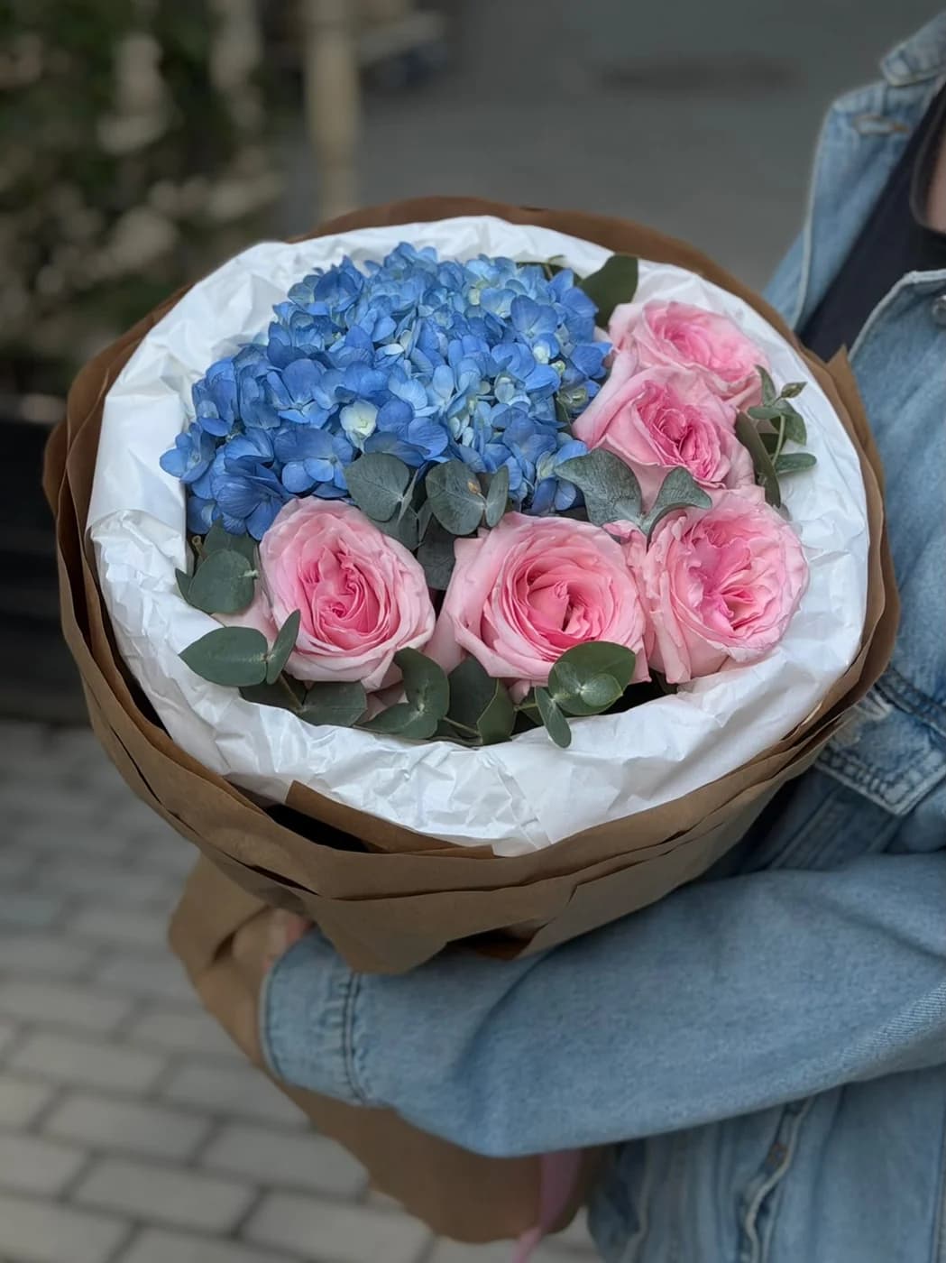 Дуо-букет из роз Pink O’Hara и гортензии